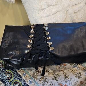 Junior Drake Leather Corset Clutch Bag w Gold Lace Up Detail💖💖💖NWOT